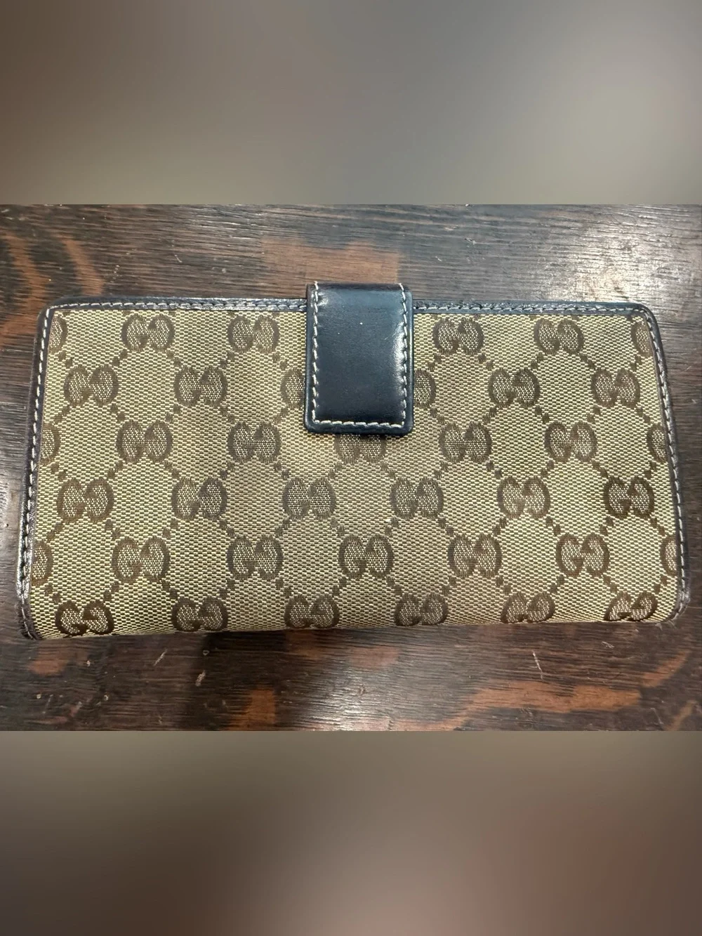 Gucci Brown Leather and Beige Monogram Continental Wallet - Picture 2 of 7